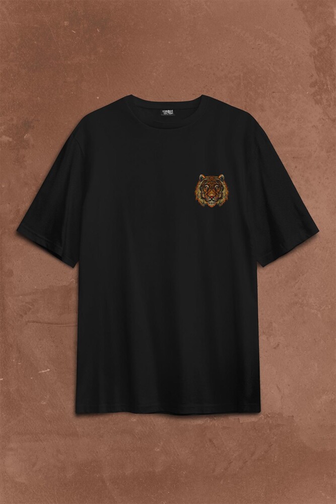Kaplan Ay Dolunay Moon Tiger Sırt Ön Baskılı Oversize Tişört Unisex T-Shirt - 1