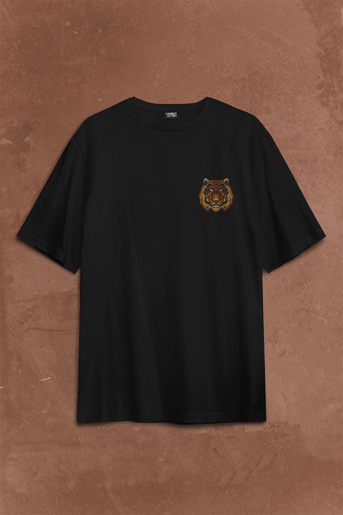 Kaplan Ay Dolunay Moon Tiger Sırt Ön Baskılı Oversize Tişört Unisex T-Shirt - 1