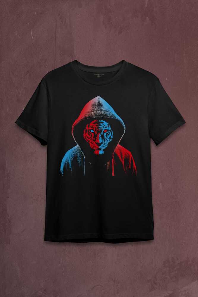 Kaplan Tiger Trabzon Kedisi Mavi Bordo Baskılı Tişört Unisex T-shirt - 1