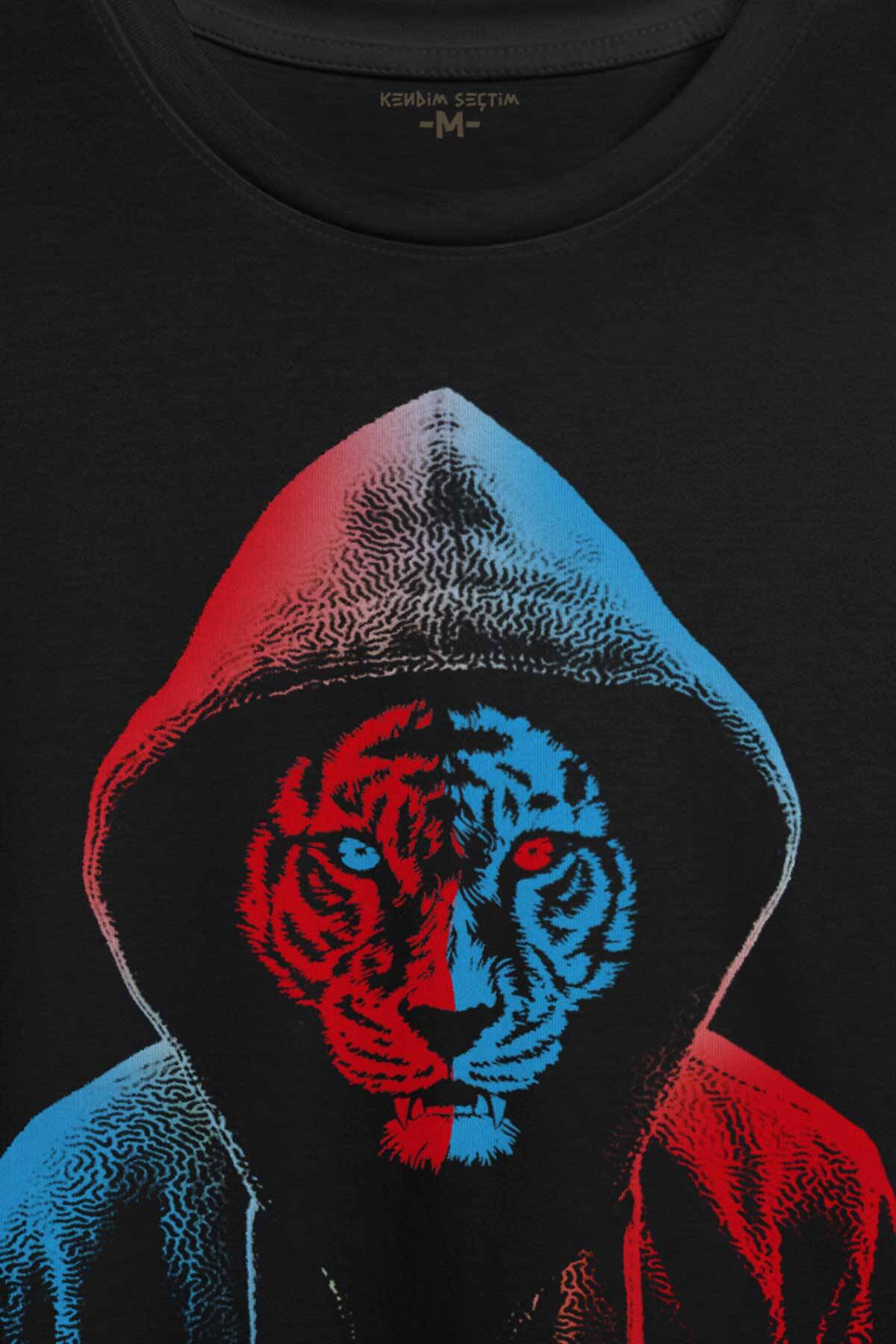 Kaplan Tiger Trabzon Kedisi Mavi Bordo Baskılı Tişört Unisex T-shirt (1)