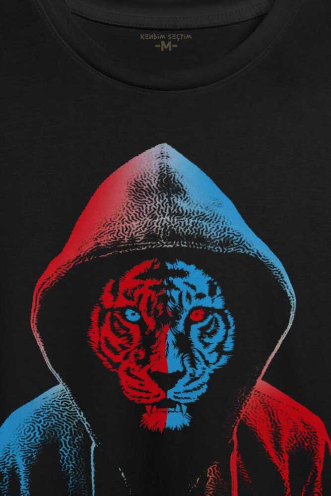 Kaplan Tiger Trabzon Kedisi Mavi Bordo Baskılı Tişört Unisex T-shirt (1)