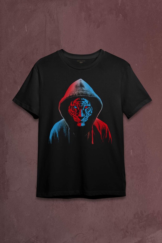 Kaplan Tiger Trabzon Kedisi Mavi Bordo Baskılı Tişört Unisex T-shirt - 1