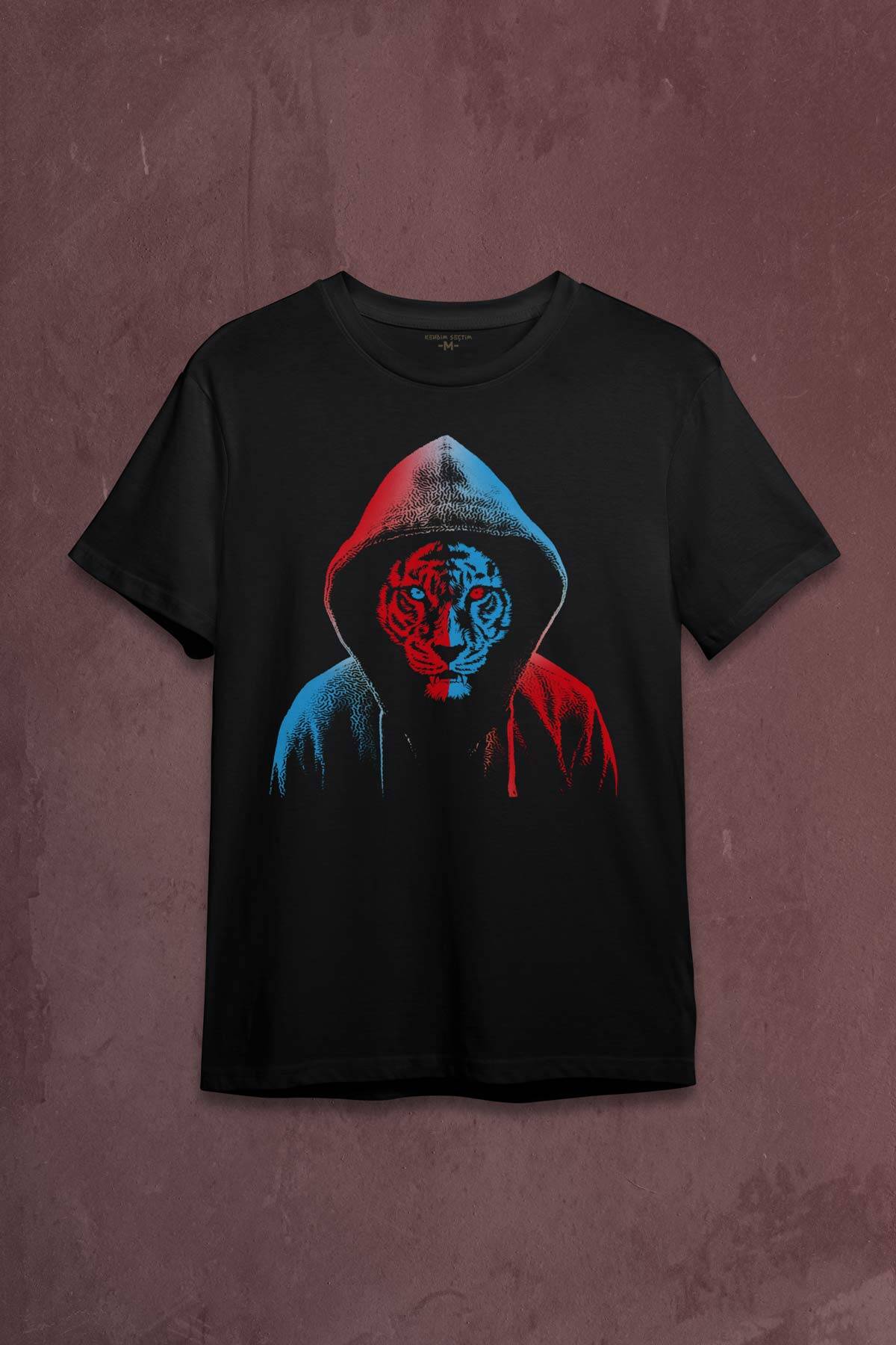 Kaplan Tiger Trabzon Kedisi Mavi Bordo Baskılı Tişört Unisex T-shirt - 1