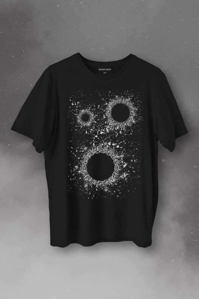 Kara Delik Uzay Zaman Galaksi Karadelikler Cosmos Kümesi Baskılı Tişört Unisex T-Shirt - 1