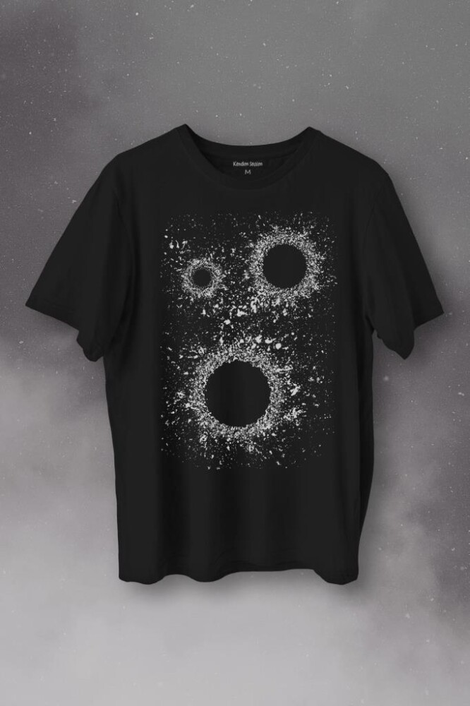 Kara Delik Uzay Zaman Galaksi Karadelikler Cosmos Kümesi Baskılı Tişört Unisex T-Shirt - 1