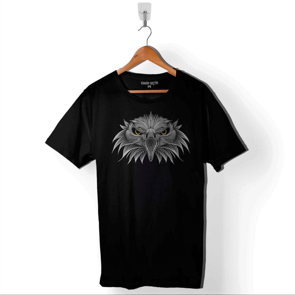 Kara Kartal Black Eagle Çizgili Baskılı Tişört Unisex T-Shirt - 1