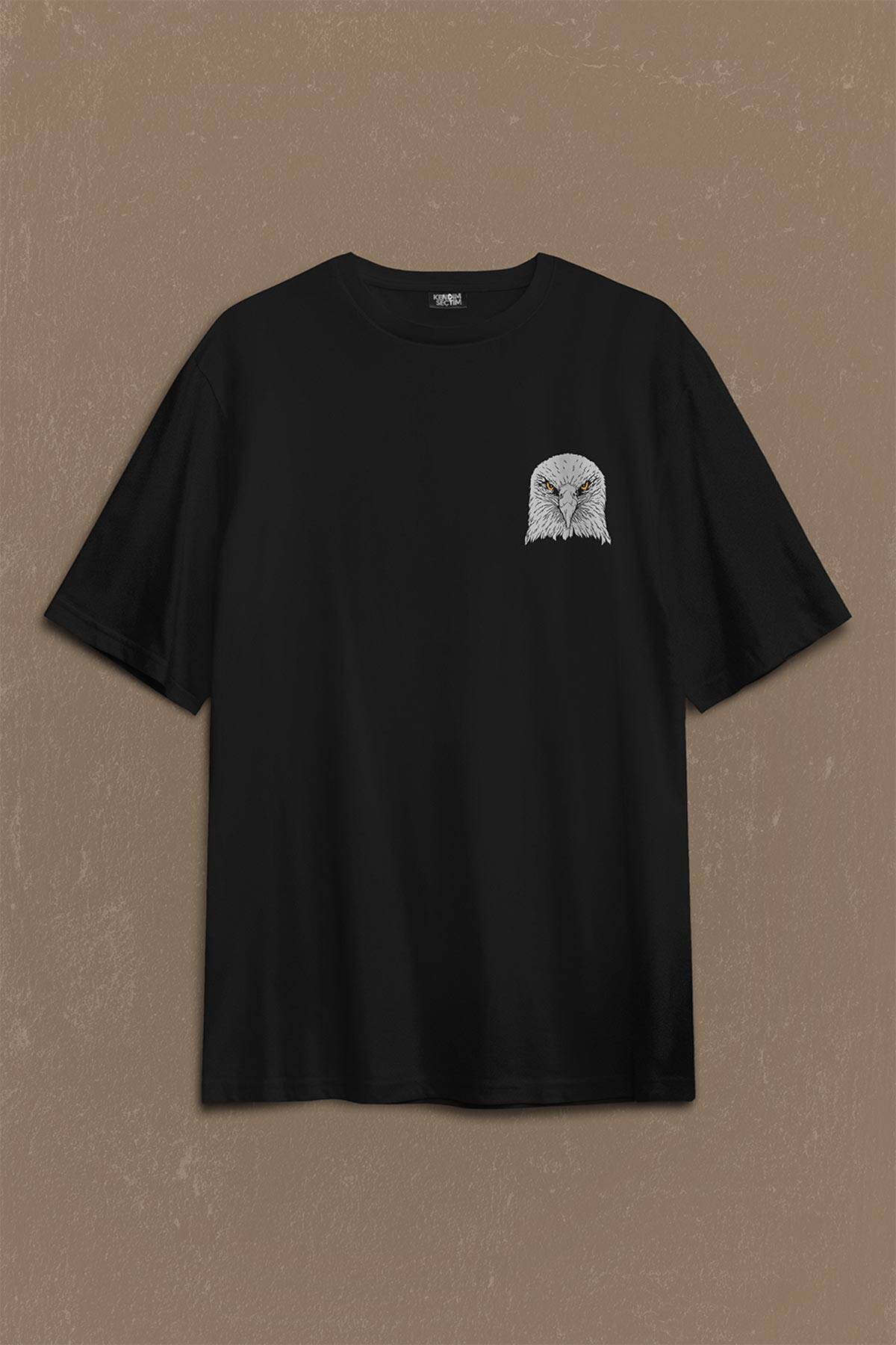 Black Oversize T-shirt Kara Kartal Eagle Tasarım Sırt Ön Baskılı Tişört Unisex T-Shirt - 1
