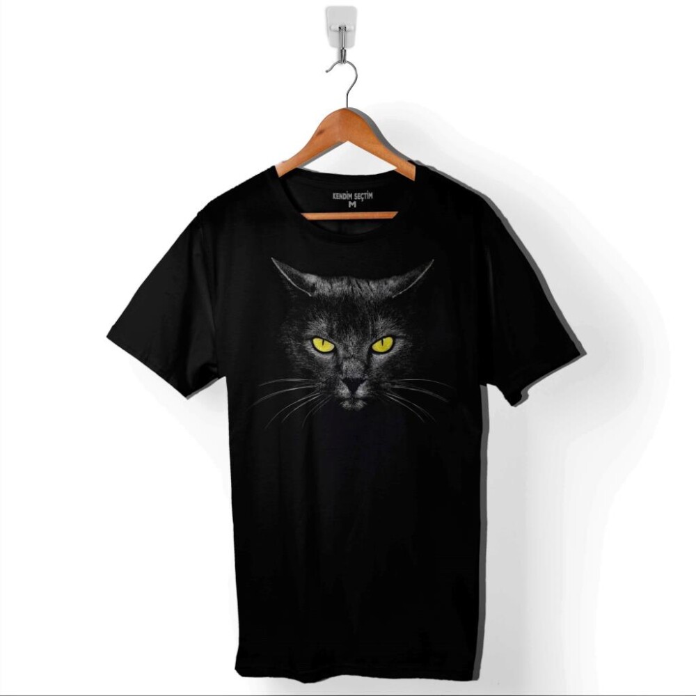 Kara Kedi Göz Black Cat Eye Baskılı Tişört Unisex T-Shirt - 1