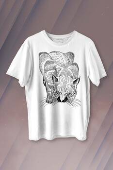 Kara Kedi Silüet Çizim Black Cat Bıyıklı Baskılı Tişört Unisex T-shirt - 1