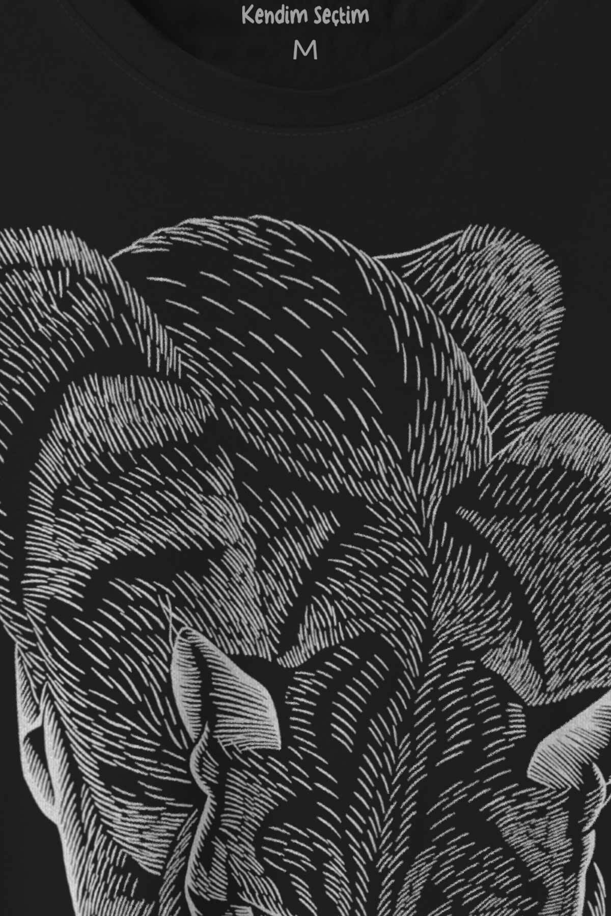 Kara Kedi Silüet Çizim Black Cat Bıyıklı Baskılı Tişört Unisex T-shirt (1)