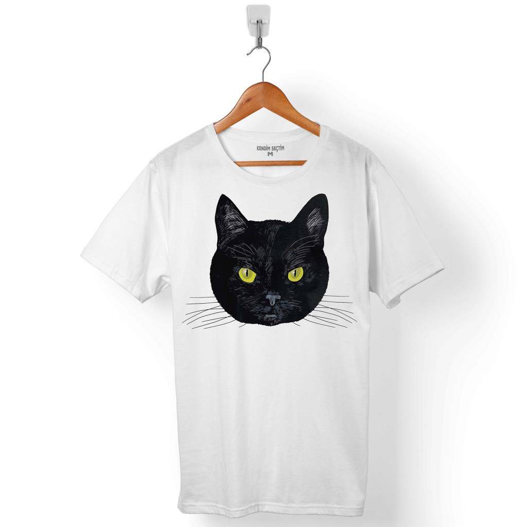 KARA KEDİ SİLÜET TASARIM GÖZ BLACK CAT EYE 3 ERKEK TİŞÖRT - 1