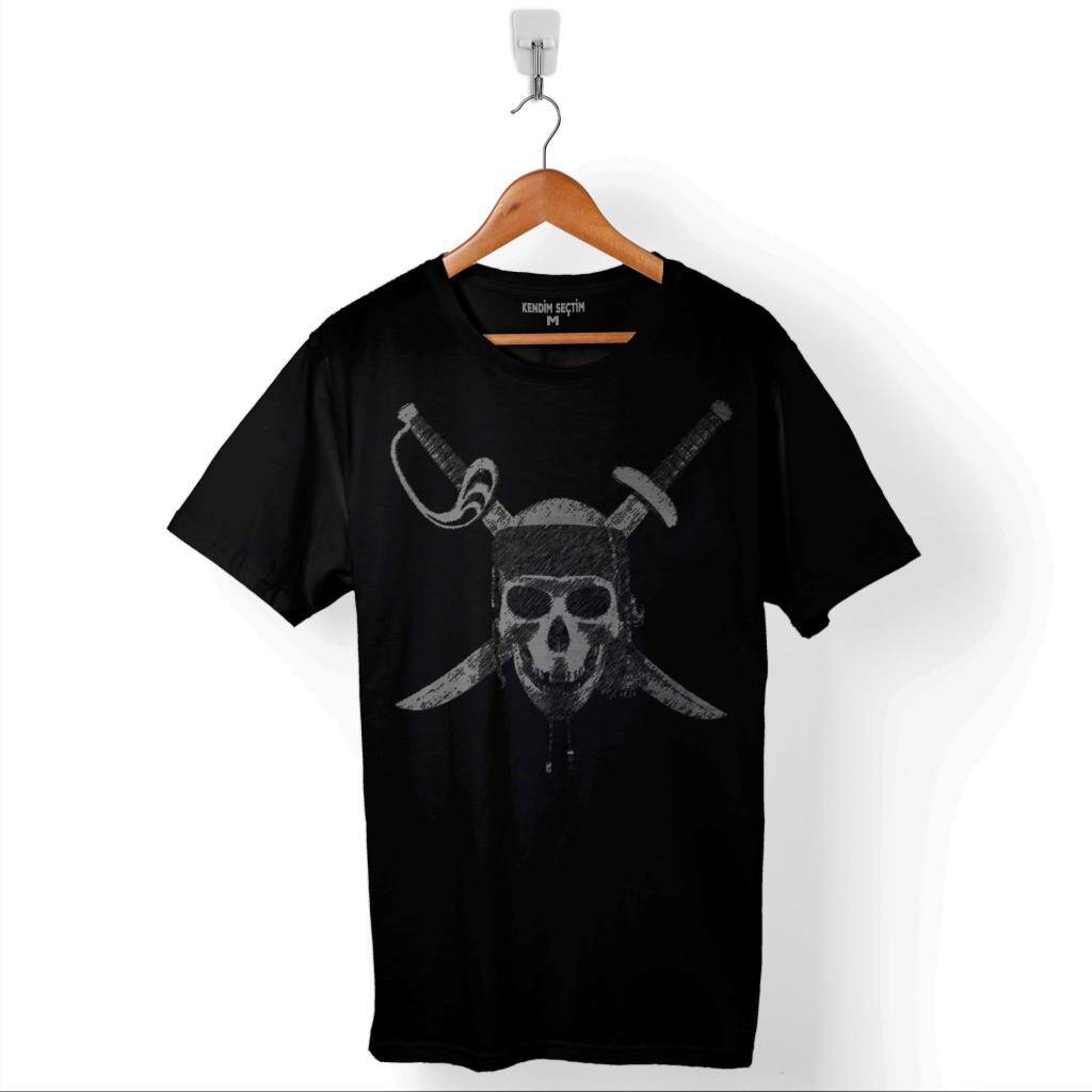 Karayip Korsanları Kuru Kafa Skull Baskılı Tişört Unisex T-Shirt - 1