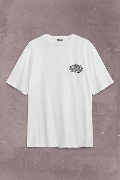 White Oversize T-shirt Eagle Kartallar Yalnız Uçar Sırt Ön Baskılı Tişört Unisex T-Shirt - 2