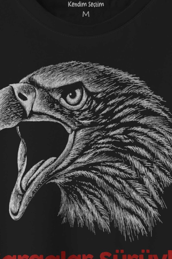 Kargalar Sürüyle Kartallar Yalnız Uçar Kara Kartal Siyah Baskılı Tişört Unisex T-shirt - 2