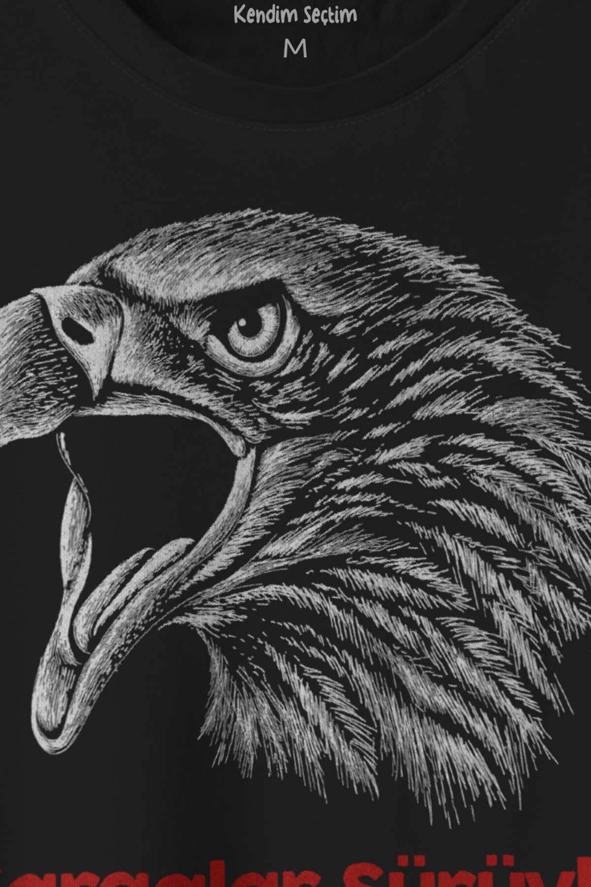 Kargalar Sürüyle Kartallar Yalnız Uçar Kara Kartal Siyah Baskılı Tişört Unisex T-shirt (1)