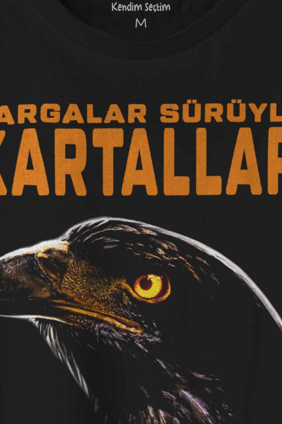 Kargalar Sürüyle Kartallar Yalnız Uçar Kartal Kafa Baskılı Tişört Unisex T-shirt - 2