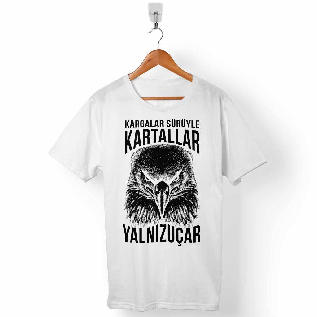 KARGALAR SÜRÜYLE KARTALLAR YALNIZ UÇAR KARTAL KAFA ERKEK TİŞÖRT - 1