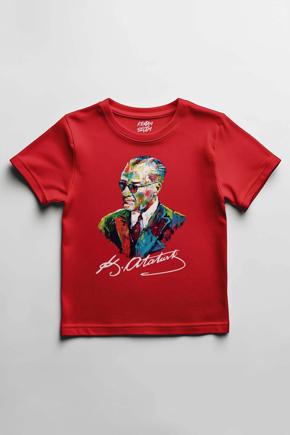 Karizma Gözlüklü Gazi Mustafa Kemal Atatürk Portresi 23 Nisan 19 Mayıs Baskılı Çocuk Tişört - 1