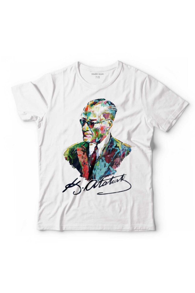Karizma Gözlüklü Gazi Mustafa Kemal Atatürk Portresi Baskılı Çocuk Tişört - 1