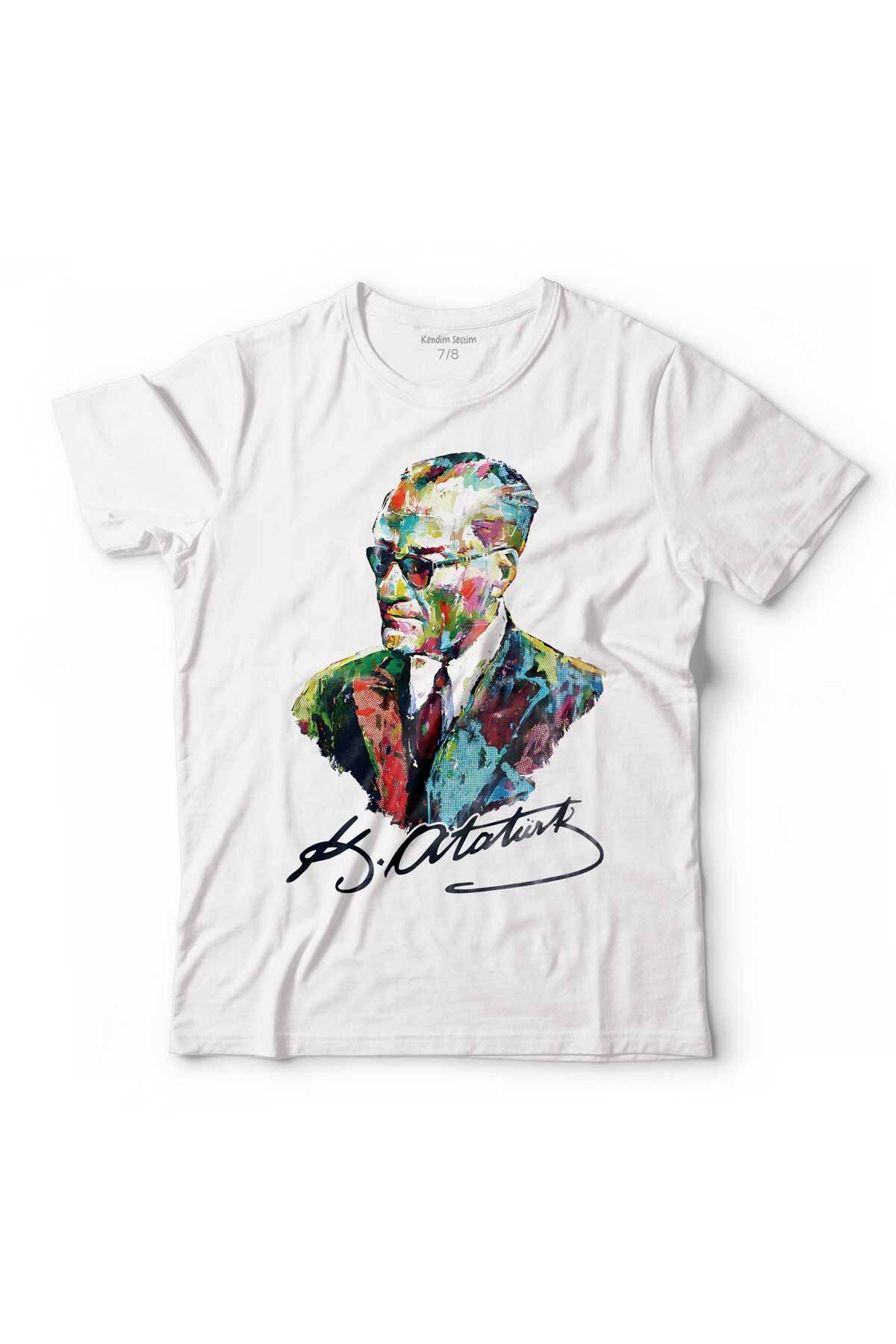Karizma Gözlüklü Gazi Mustafa Kemal Atatürk Portresi Baskılı Çocuk Tişört - 1
