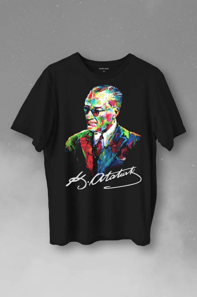 Karizma Gözlüklü Gazi Mustafa Kemal Atatürk Portresi Baskılı Tişört Unisex T-Shirt - 1