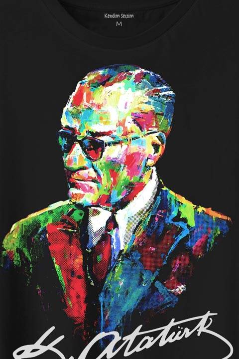 Karizma Gözlüklü Gazi Mustafa Kemal Atatürk Portresi Baskılı Tişört Unisex T-Shirt - 2