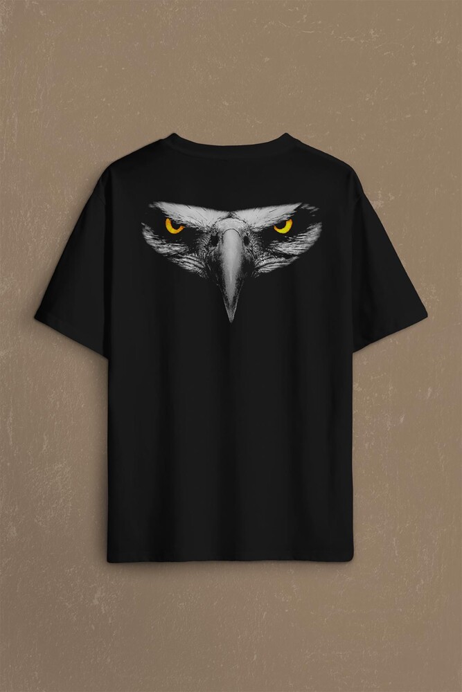 Oversize Tişört Kartal Kafa Göz Black Eagle Design Tasarım Sırt Ön Baskılı Unisex T-Shirt - KENDİM SEÇTİM