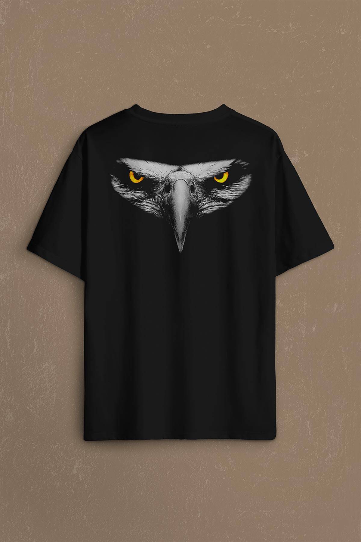 Oversize Tişört Kartal Kafa Göz Black Eagle Design Tasarım Sırt Ön Baskılı Unisex T-Shirt - 1