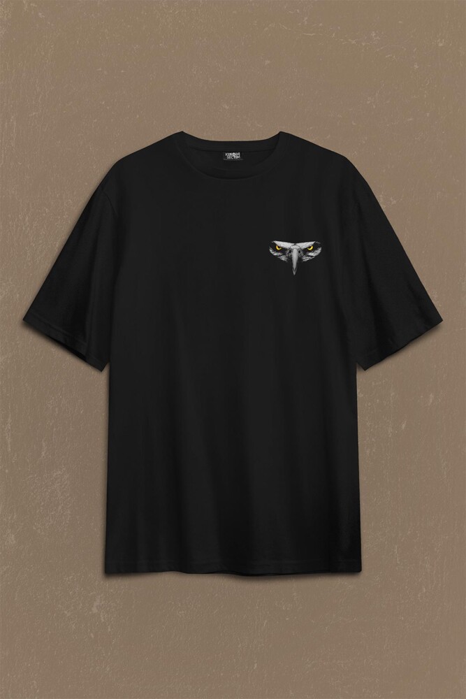 Oversize Tişört Kartal Kafa Göz Black Eagle Design Tasarım Sırt Ön Baskılı Unisex T-Shirt - 2