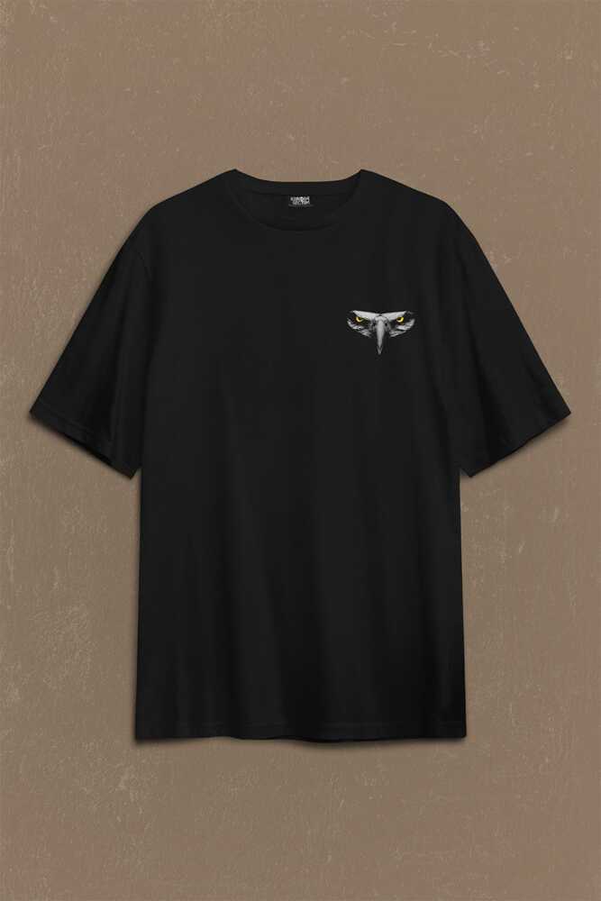 Oversize Tişört Kartal Kafa Göz Black Eagle Design Tasarım Sırt Ön Baskılı Unisex T-Shirt (1)