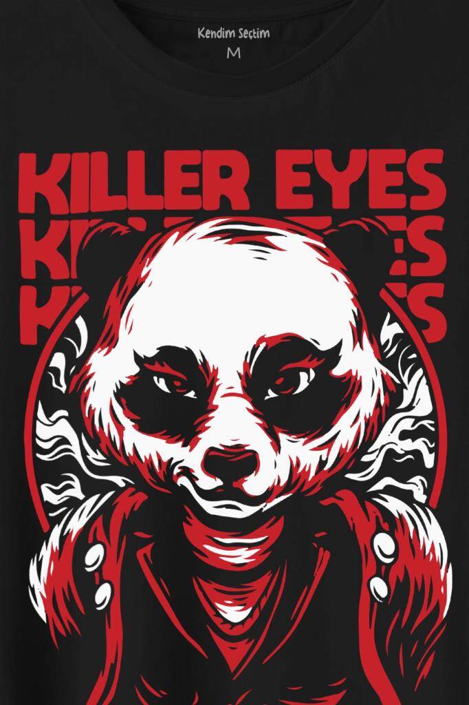 Katil Gözler Killer Eyes Panda Baskılı Tişört Unisex T-Shirt (1)