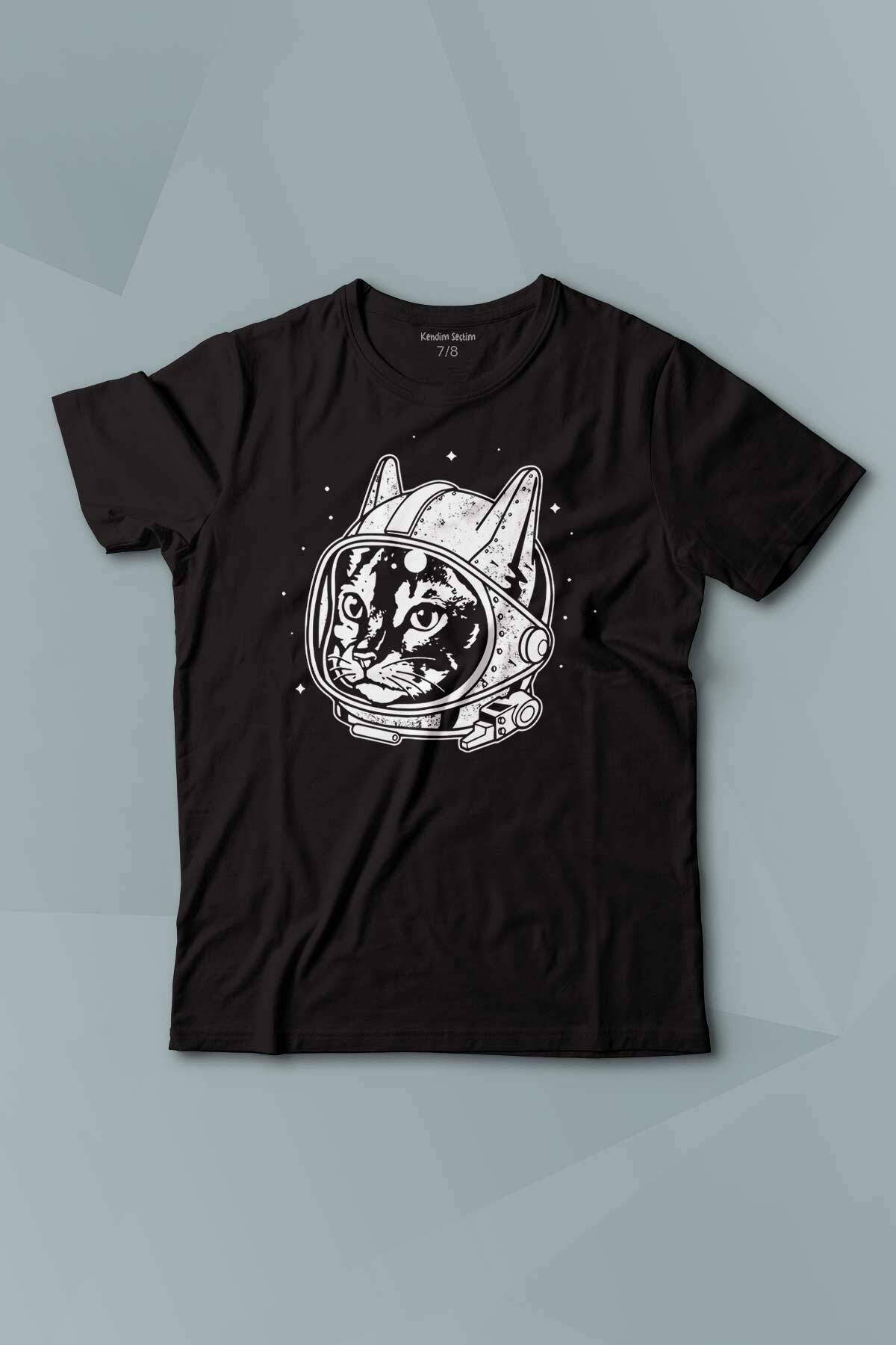 Kedi Kozmonot Meow Astronot Cat NASA Uzay Baskılı T-shirt Çocuk Tişört - 1