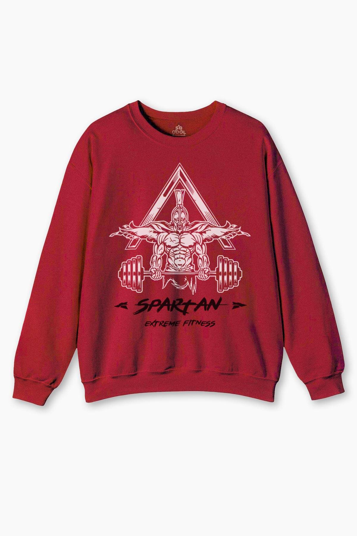 Kırmızı Erkek Sweatshirt Spartan Extreme Fitness Halter Gym Bodybuilding Baskılı Sweat