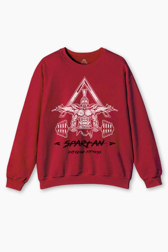 Kırmızı Erkek Sweatshirt Spartan Extreme Fitness Halter Gym Bodybuilding Baskılı Sweat - 1