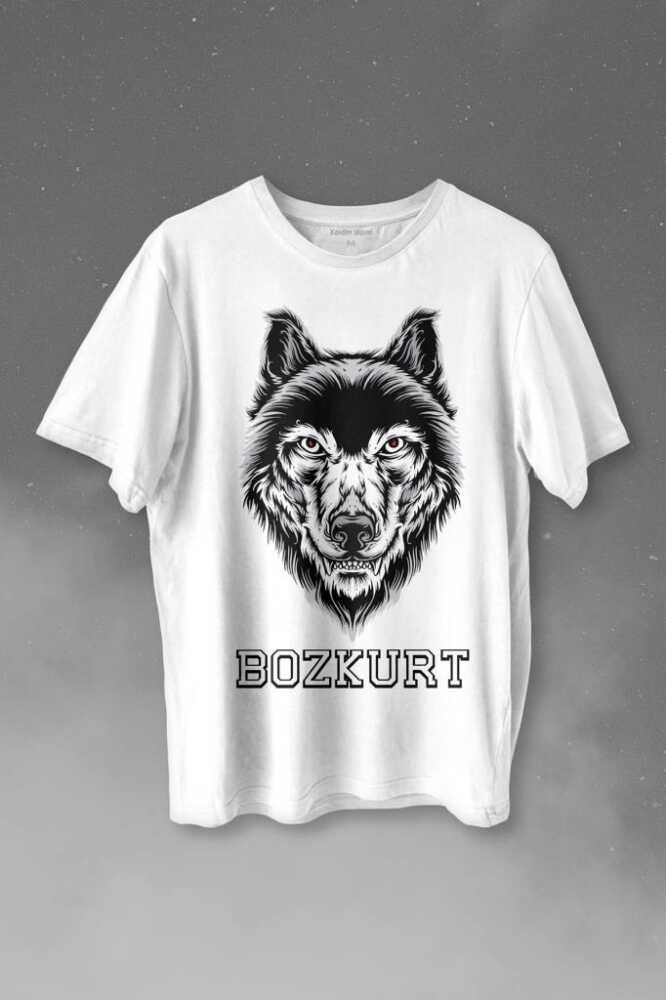 Kırmızı Gözlü Vahşi Kurt Kafası Wolf Head Bozkurt Baskılı Tişört Unisex T-shirt - 1
