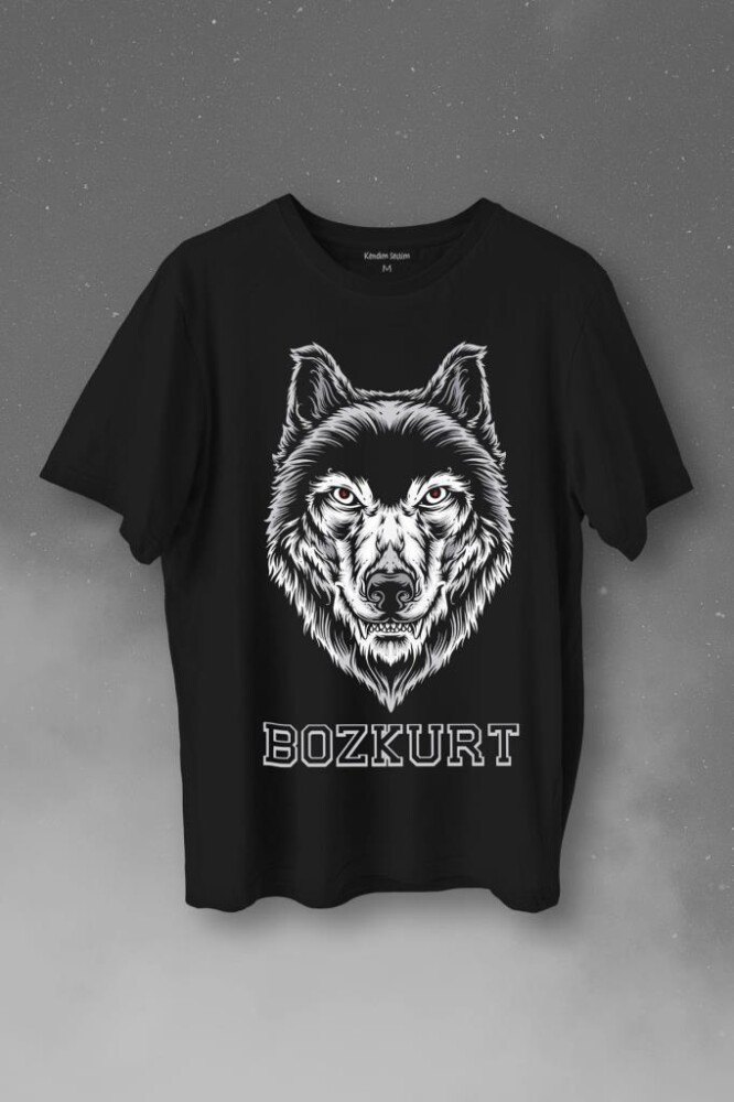 Kırmızı Gözlü Vahşi Kurt Kafası Wolf Head Bozkurt Baskılı Tişört Unisex T-Shirt - 1