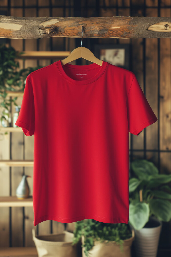 Kırmızı Regular Fit Basic T-shirt Unisex Tişört - 1