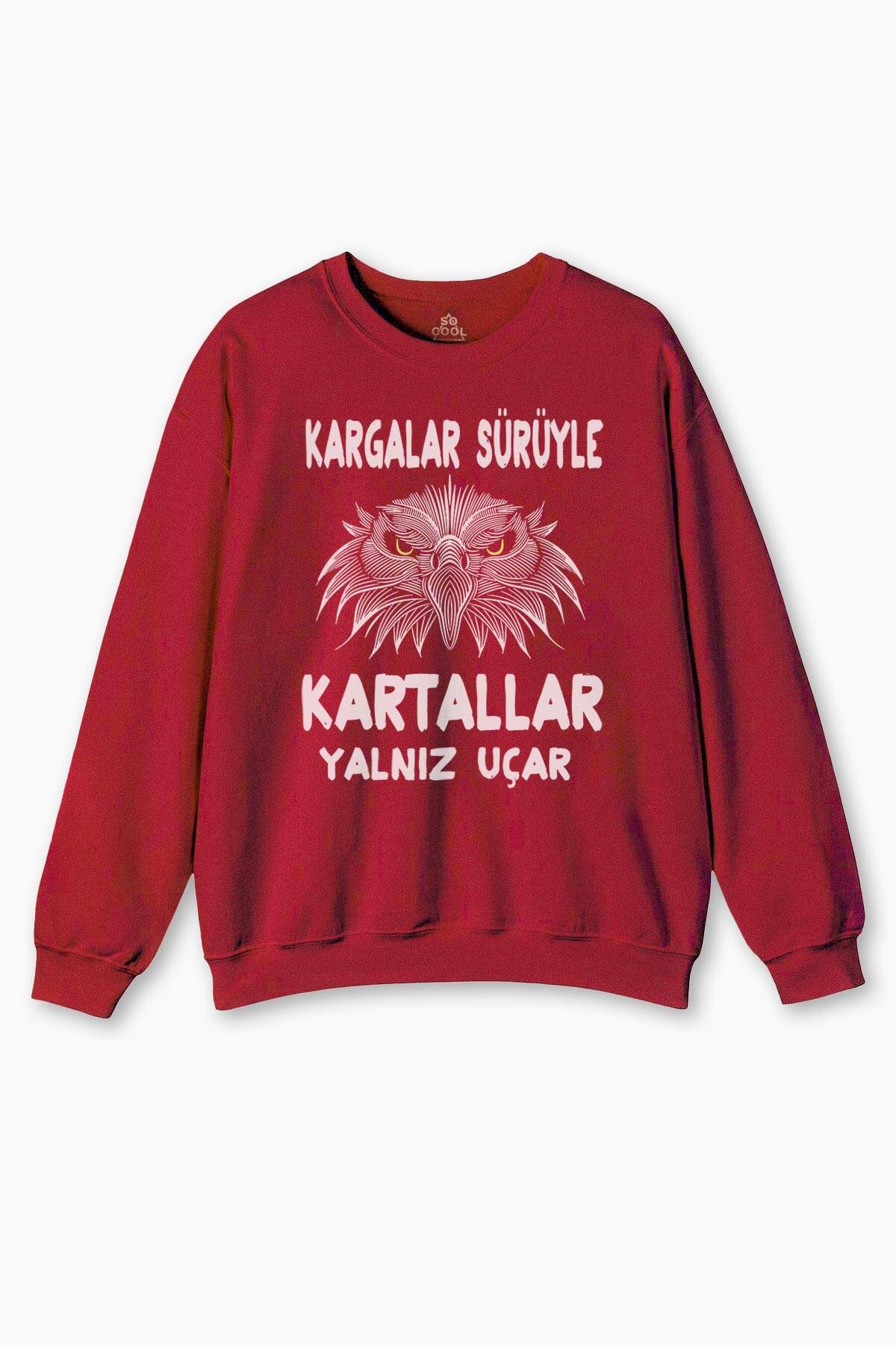 Kırmızı Sweat Kargalar Sürüyle Kartallar Yalnız Uçar Eagle Kartal Kışlık Erkek Sweatshirt - 1