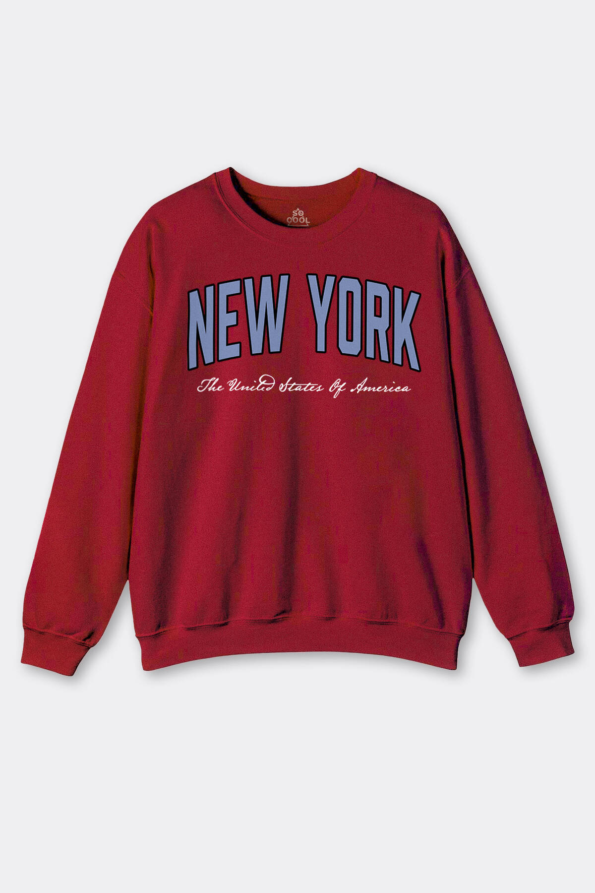 Kırmızı Sweat New York City America Şehir Yazı Baskılı Sweatshirt - 1
