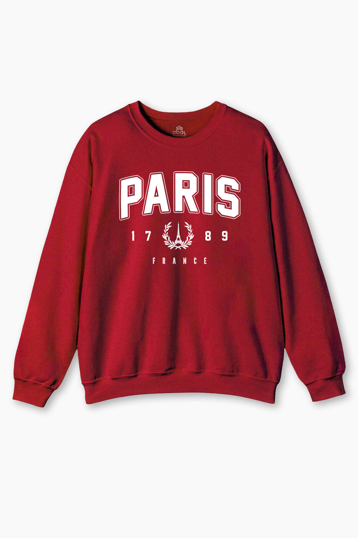 Kırmızı Sweat Paris France Fransa Şehir Yazı Baskılı Şardonlu Yumuşak Sweatshirt