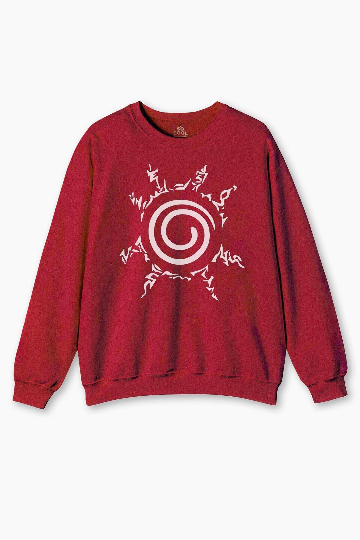 Kırmızı Sweatshirt Kyuubi Seal Of Naruto Jinchuuriki Anime Baskılı Sweat Swet