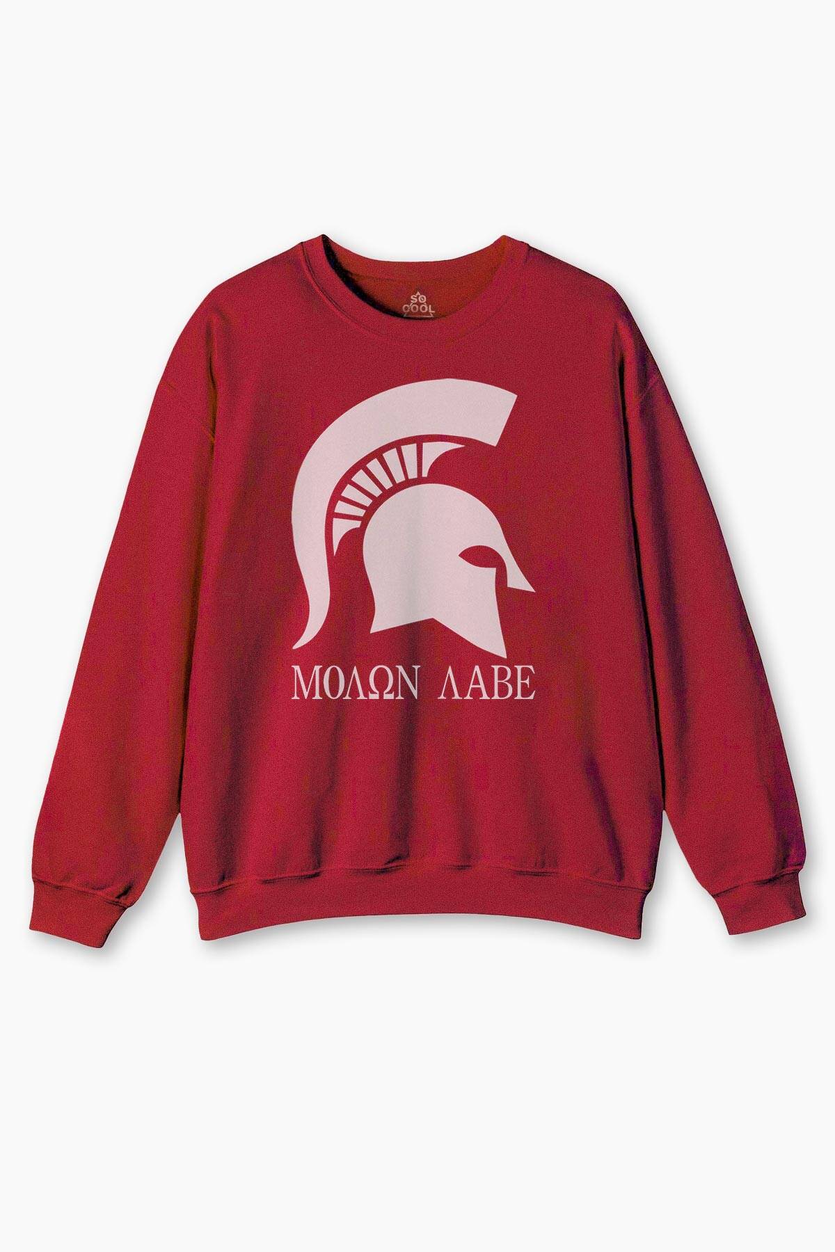 Kırmızı Sweatshirt Moaon Aabe Spartan Kask Savaşçı Kışlık Erkek Sweatshirt
