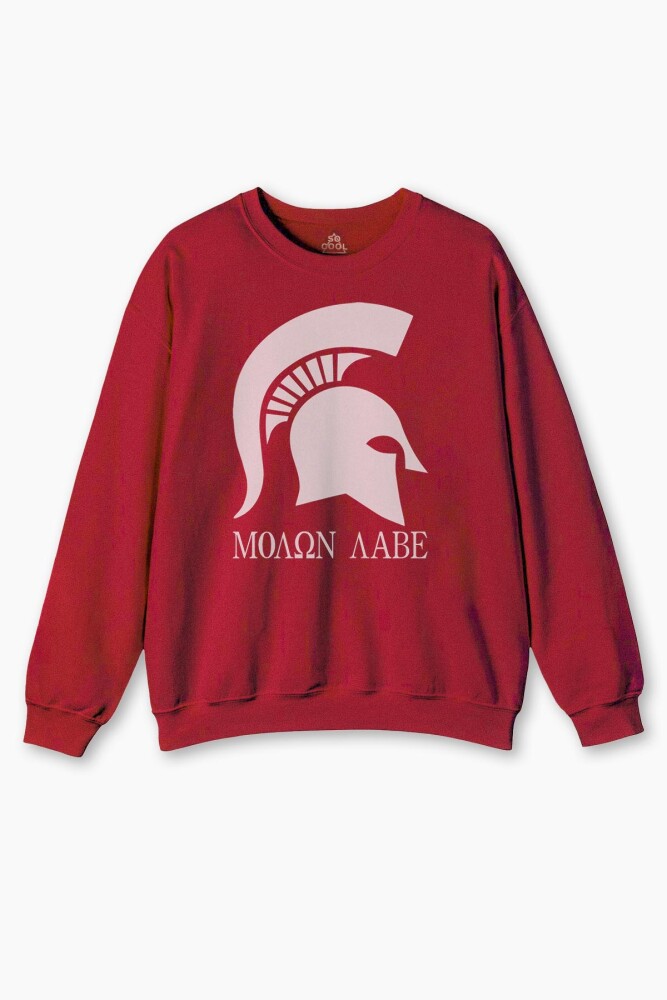 Kırmızı Sweatshirt Moaon Aabe Spartan Kask Savaşçı Kışlık Erkek Sweatshirt - 1