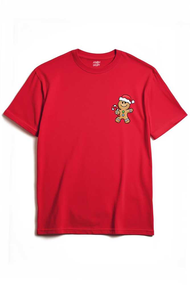 Kırmızı Tişört Kurabiye Adam Yılbaşı Merry Christmas Happy New Year 2026 Yeni Yıl Baskılı T-shirt - 1