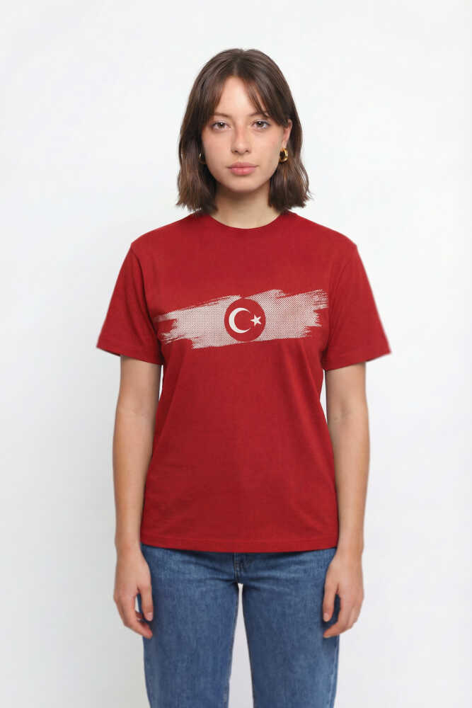 Kırmızı Unisex T-shirt Türkiye Bayrak Futbol Voleybol Basketbol Nostalji Milli Takım Baskılı Tişört - 5