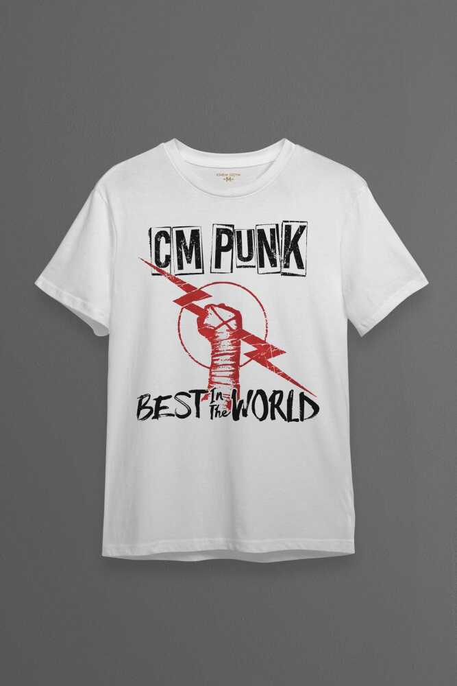 Kısa Kollu Best In The World CM Punk Karma Dövüş Gym Spor Beyaz Baskılı Tişört  - 1