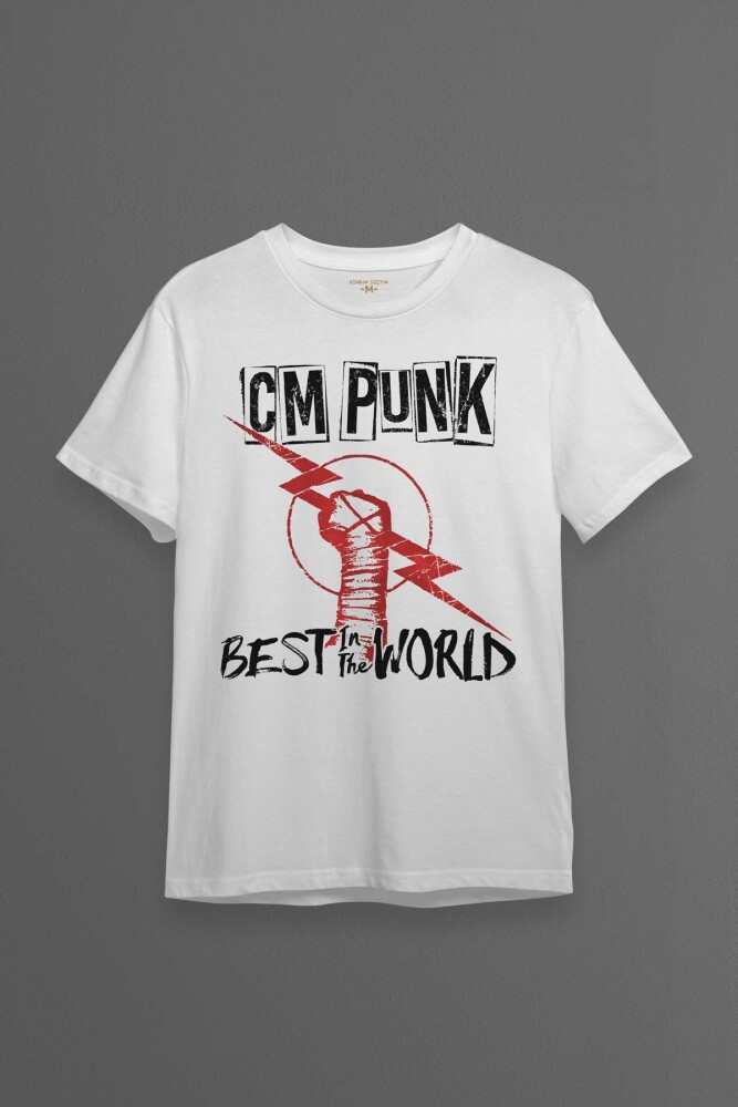 Kısa Kollu Best In The World CM Punk Karma Dövüş Gym Spor Beyaz Baskılı Tişört - 1