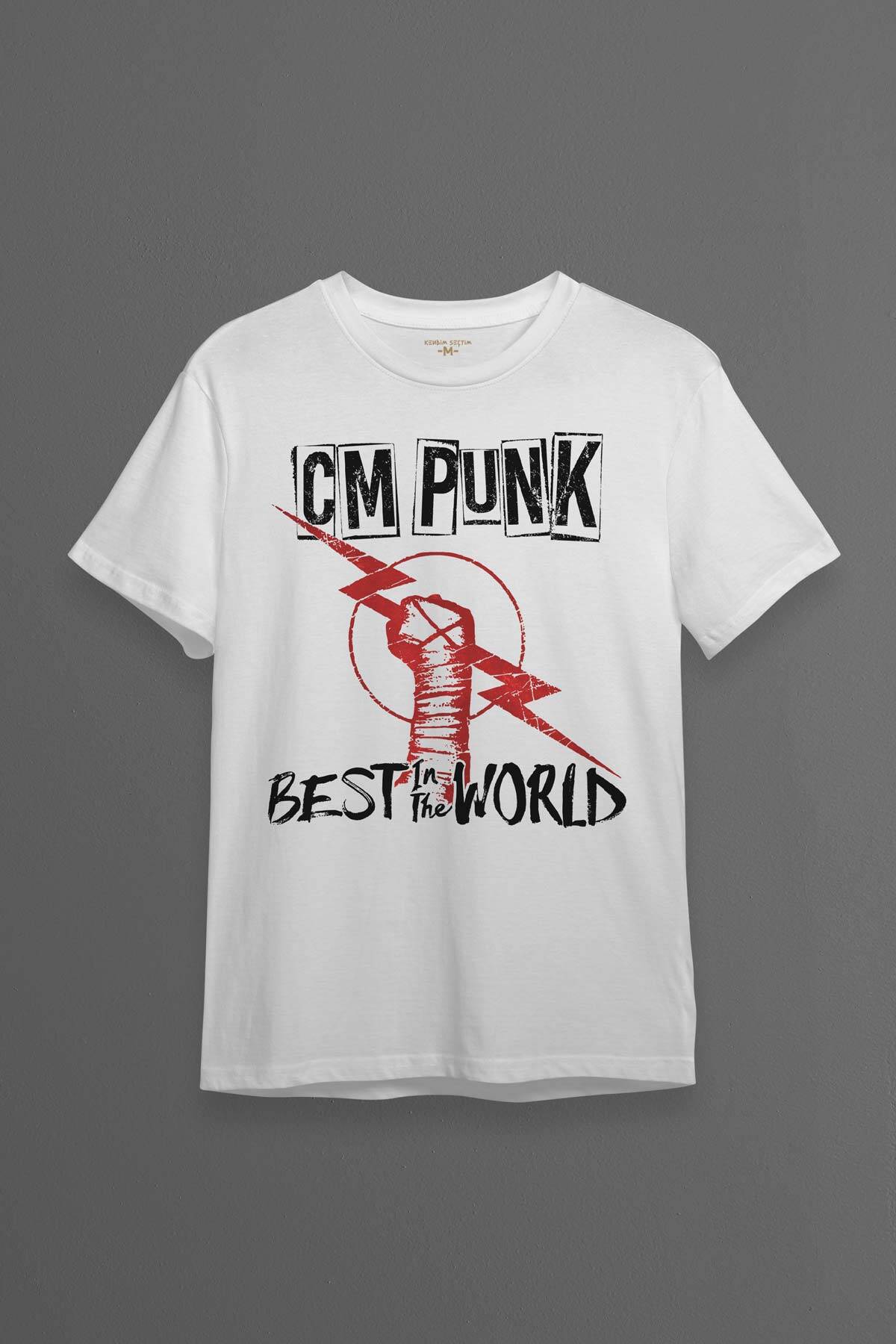 Kısa Kollu Best In The World CM Punk Karma Dövüş Gym Spor Beyaz Baskılı Tişört - 1