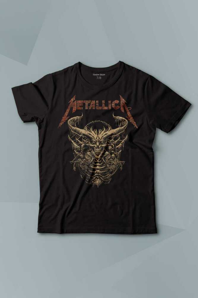 Kısa Kollu Çocuk Tişört Metallica Sargı Canavar Skull Vintage Korku Siyah Baskılı Tişört - 1
