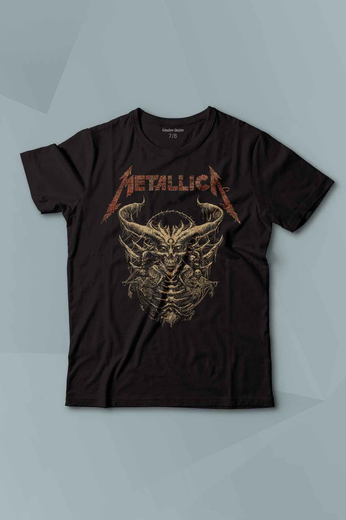 Kısa Kollu Çocuk Tişört Metallica Sargı Canavar Skull Vintage Korku Siyah Baskılı Tişört - 1
